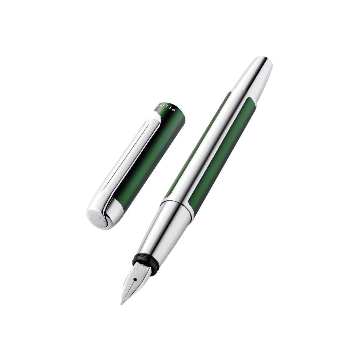 Pelikan, STILOU PURA P40, PENITA M, CORP DIN ALUMINIU, CULOARE ARGINTIU-VERDE, IN CUTIE CADOU - vectordirect.ro