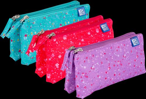 PENAR OXFORD 2 ZIP FLORAL, TIP ETUI DUBLU, 2 FERMOARE, CULORI ASORTATE
