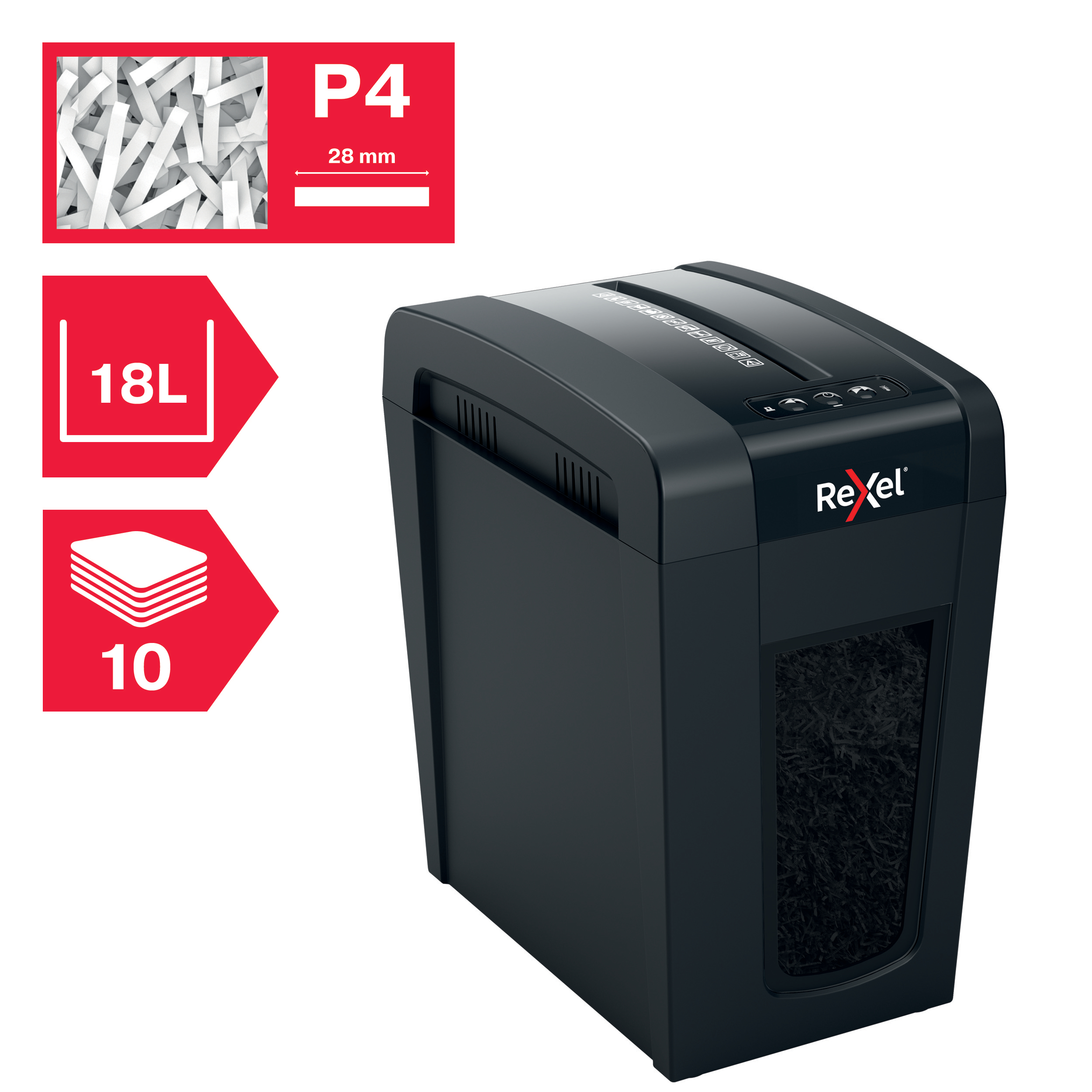 dda_Rexel, Distrugator documente manual REXEL SECURE X10 Slim, P4, cross-cut (confeti), 10 coli, 18l, negru - vectordirect.ro