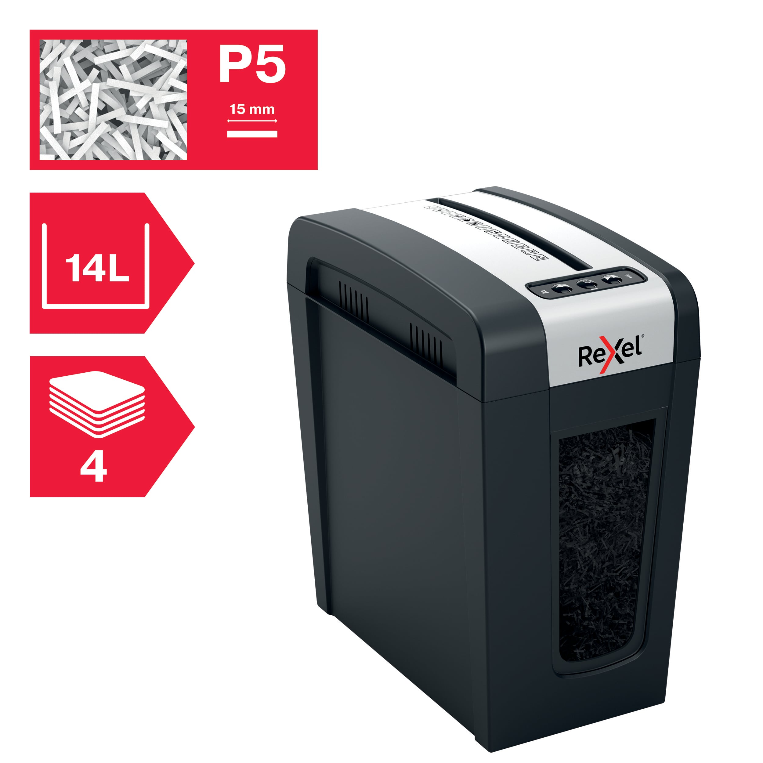 Distrugator documente manual REXEL SECURE MC4 Slim, P5, micro-cut (particule), 4 coli, 14l, negru-ar