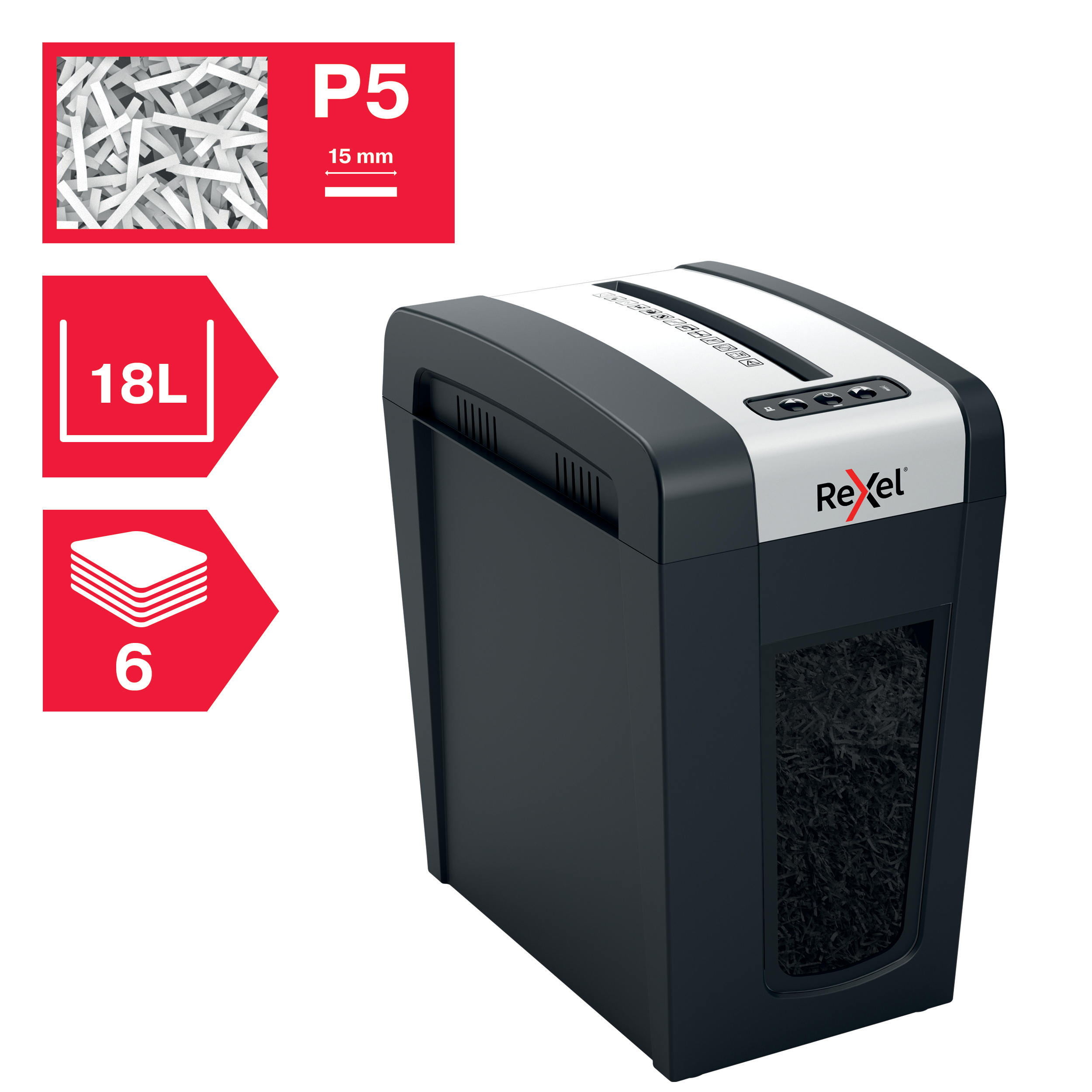 Distrugator documente manual REXEL SECURE MC6 Slim, P5, micro-cut (particule), 6 coli, 18l, negru-ar
