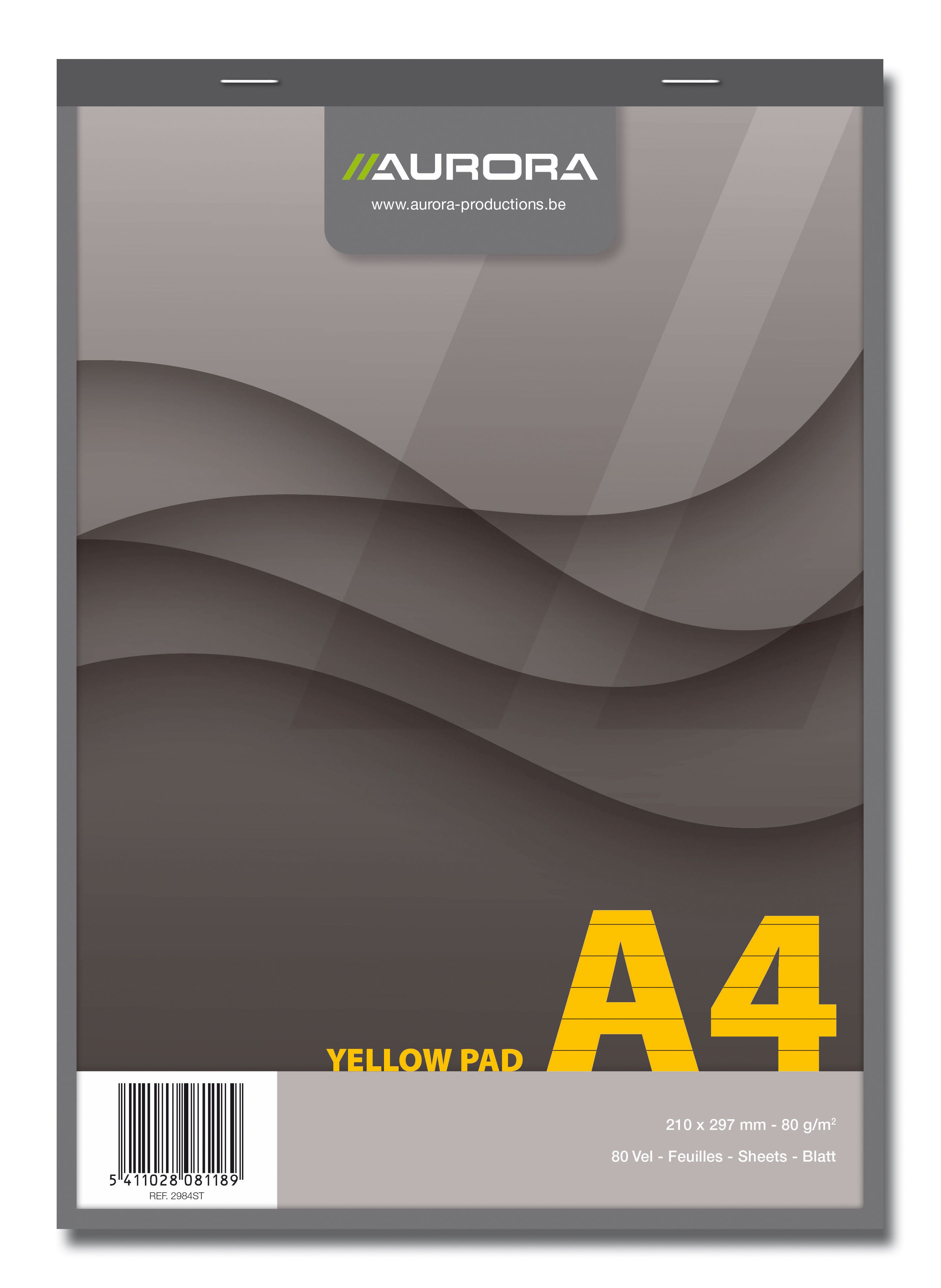 Aurora, Blocnotes capsat, A4,  80 file - 80g/mp, 4 perforatii, AURORA Office - dictando - hartie galbena - vectordirect.ro