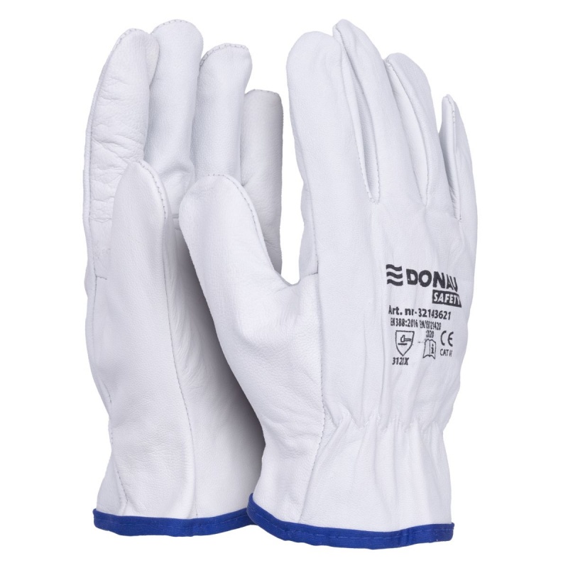 Donau Safety, Manusi protectie DONAU, din piele, grip, aratator intarit - marimea 9 - alb cu albastru - vectordirect.ro