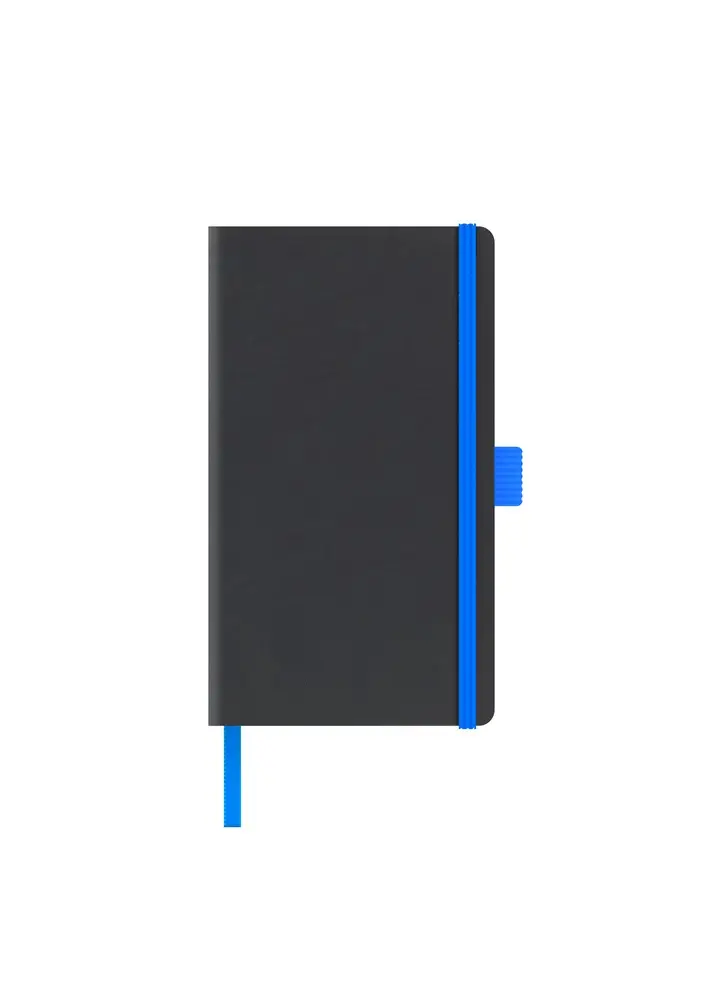 Agenda nedatata A5 Castelli, coperta rigida negru, elastic albastru, dictando ivory