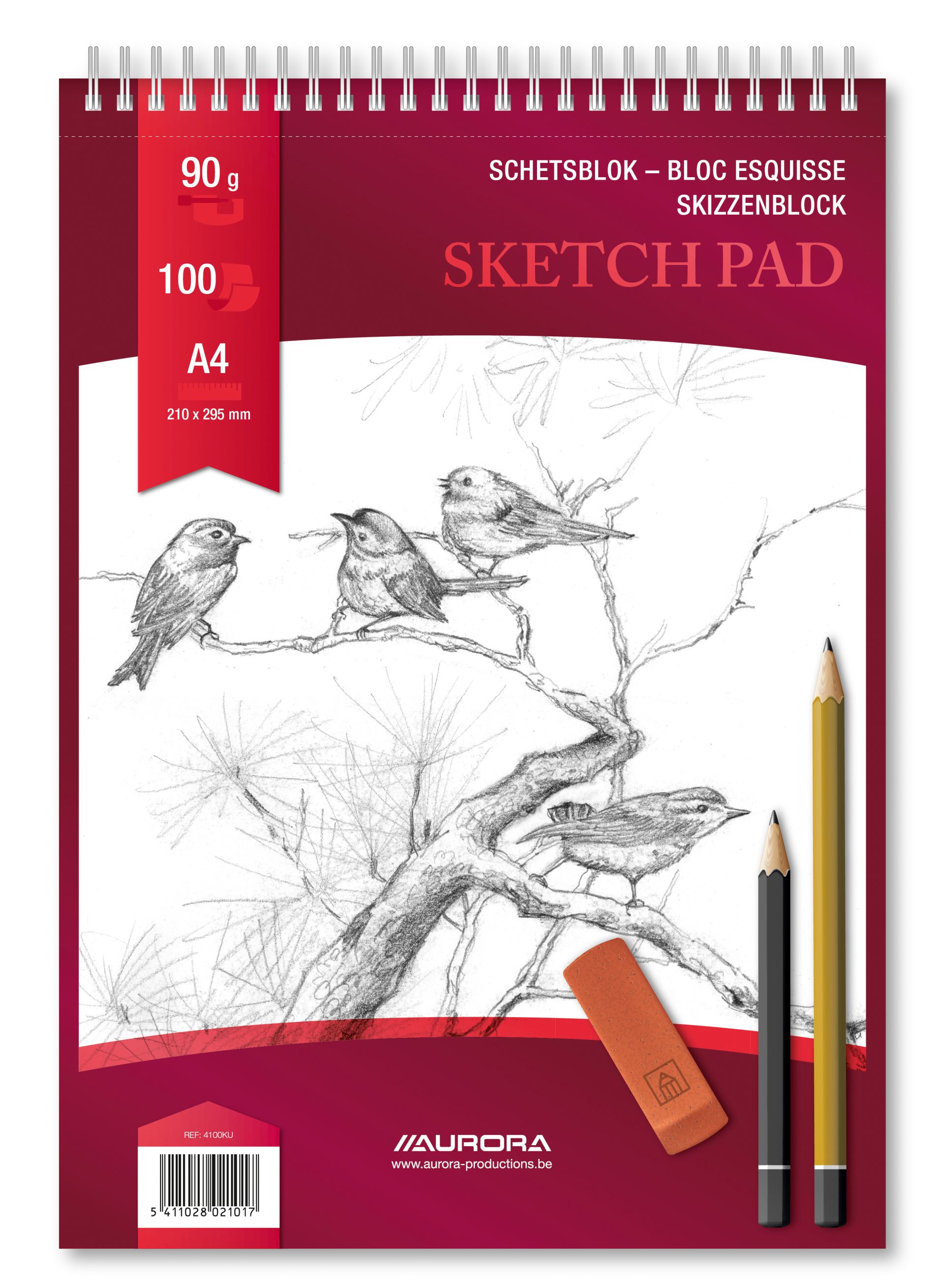 Penare, Bloc desen cu spirala, A4, 100 file - 90g/mp, pentru schite creion, AURORA Esquisse - hartie alba - vectordirect.ro