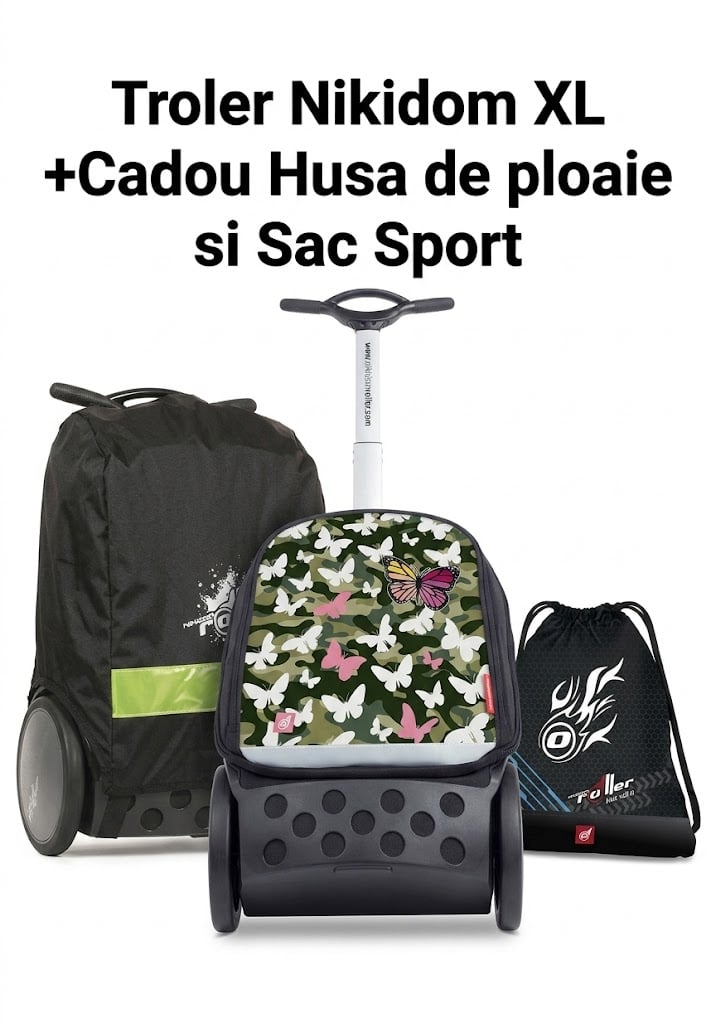 Nikidom, Troler scolar fete NIKIDOM Roller Up XL - Butterfly Camo - vectordirect.ro