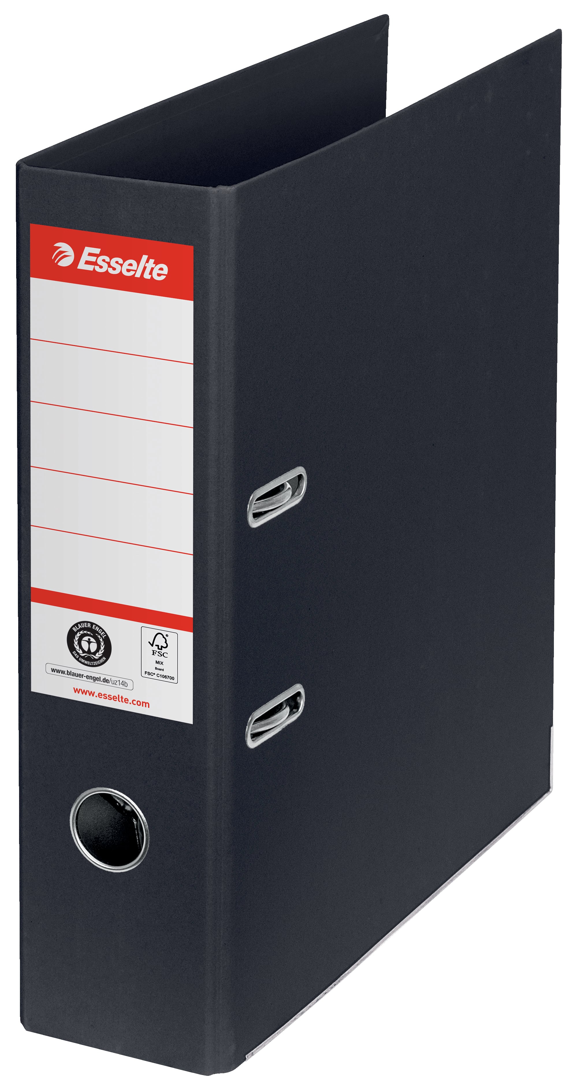 Bibliorafturile Esselte No. 1, 100% reciclat, Biblioraft Esselte No.1 Power Recycled, carton, 100% reciclat, reciclabil, certificare FSC, A4, 75 mm, negru - vectordirect.ro