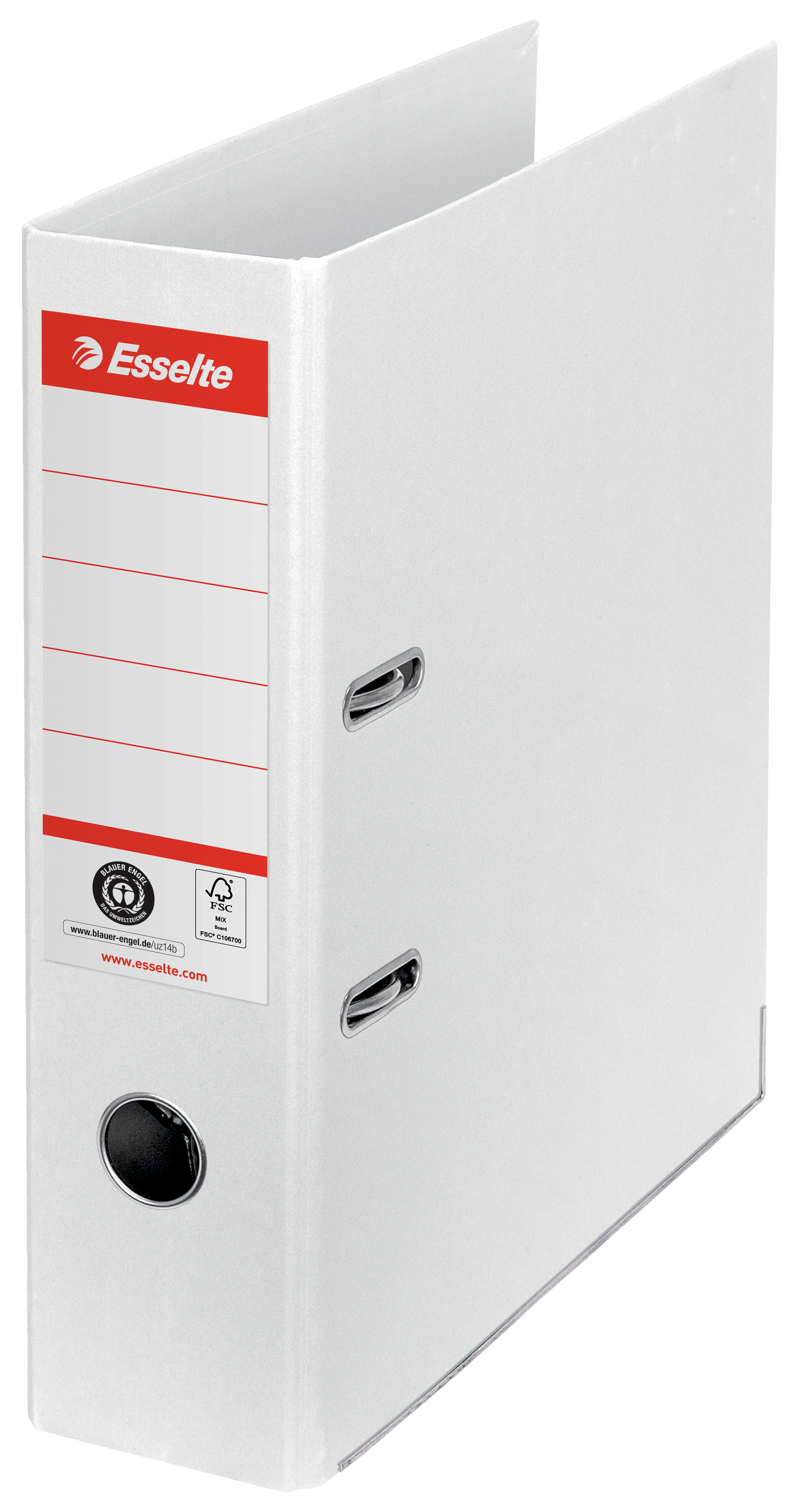 Biblioraft Esselte No.1 Power Recycled, carton, 100% reciclat, reciclabil, certificare FSC, A4, 75 mm, alb