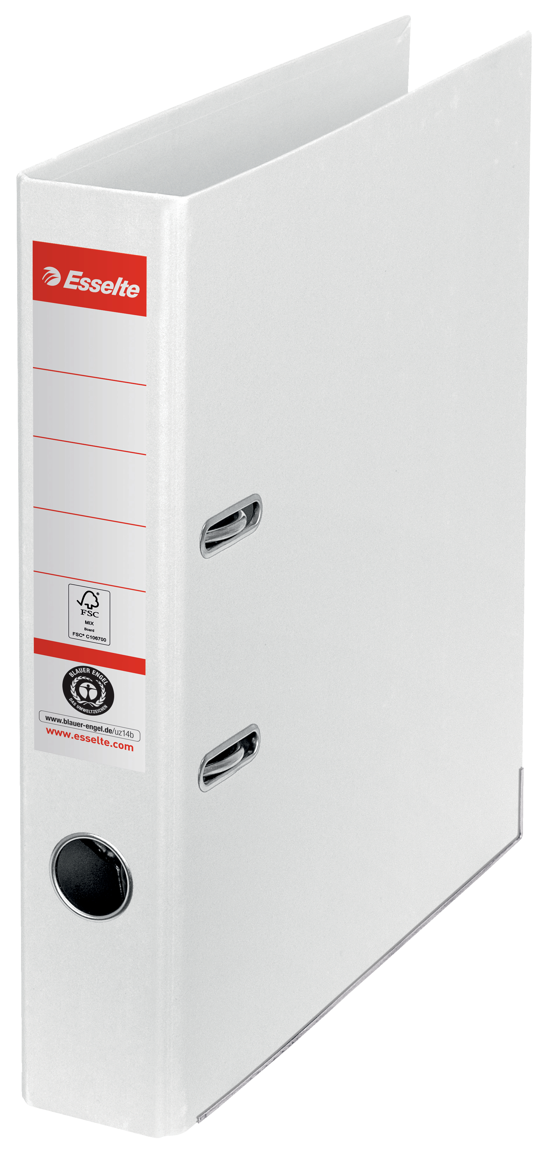 Bibliorafturi plastifiate, Biblioraft Esselte No.1 Power Recycled, carton, 100% reciclat, reciclabil, certificare FSC A4 5 cm- alb - vectordirect.ro
