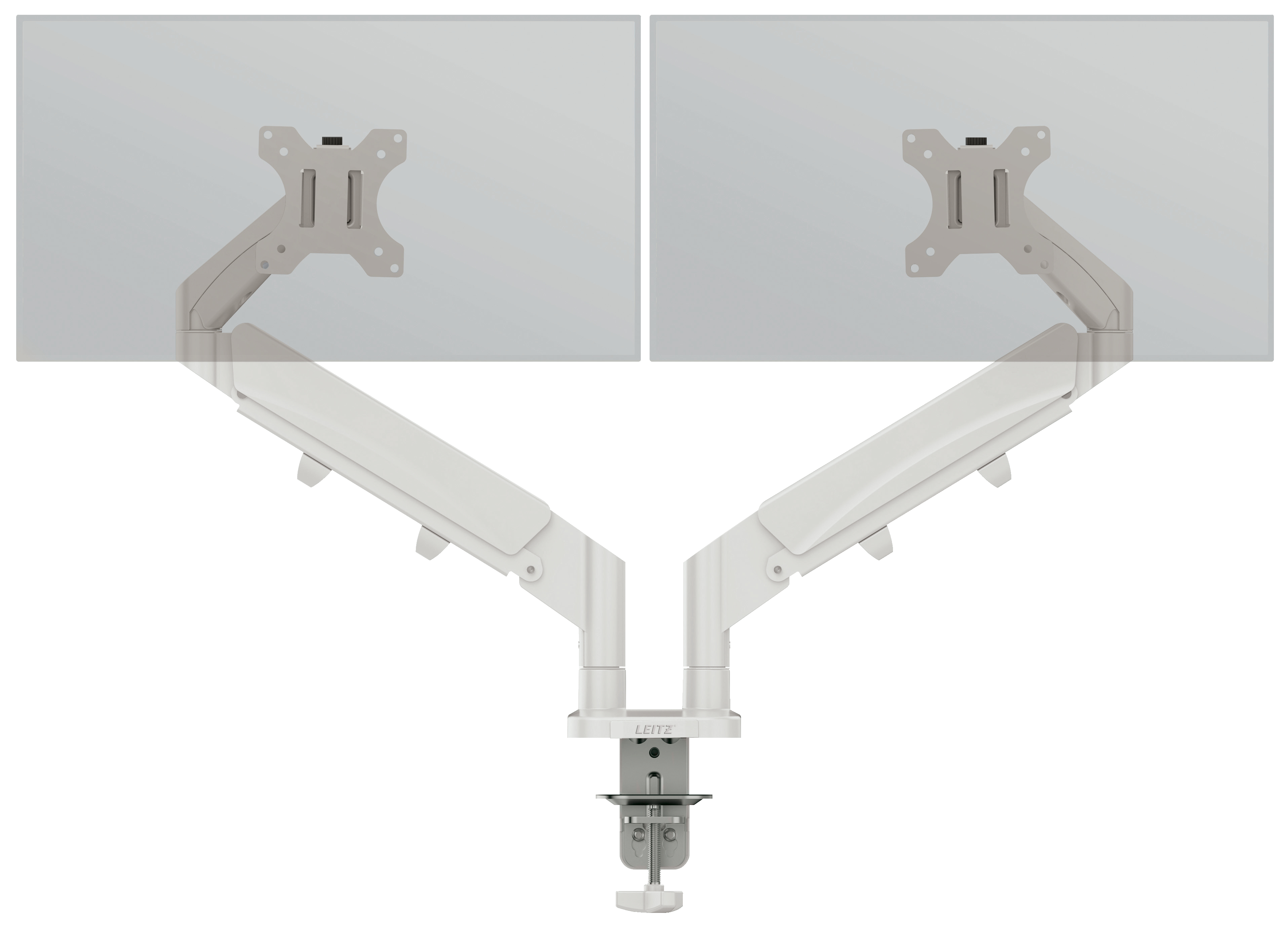 Birou, Suport monitor LEITZ Ergo, 2 brate ajustabile si extensibile, cu fixare pe birou, gri-pastel - vectordirect.ro