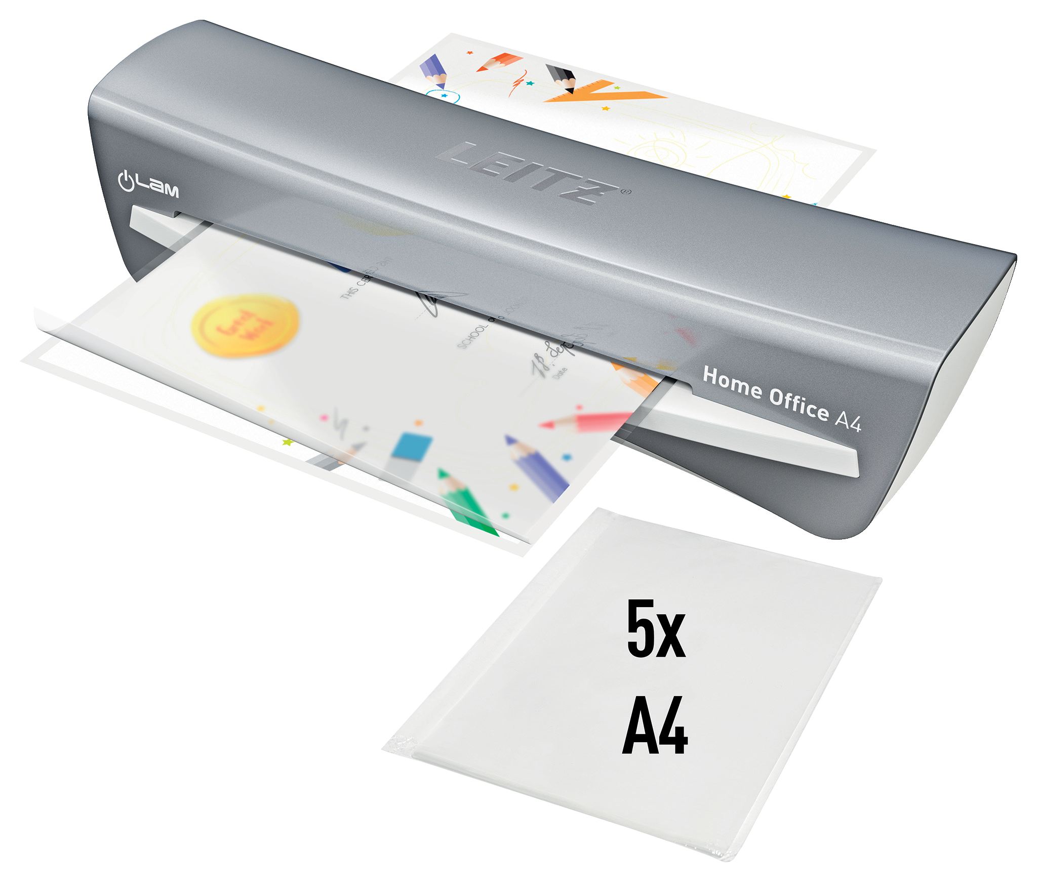 Laminatoare, folii laminare, Laminator LEITZ iLAM Home Office, A4, kit folii laminare inclus, gri - vectordirect.ro