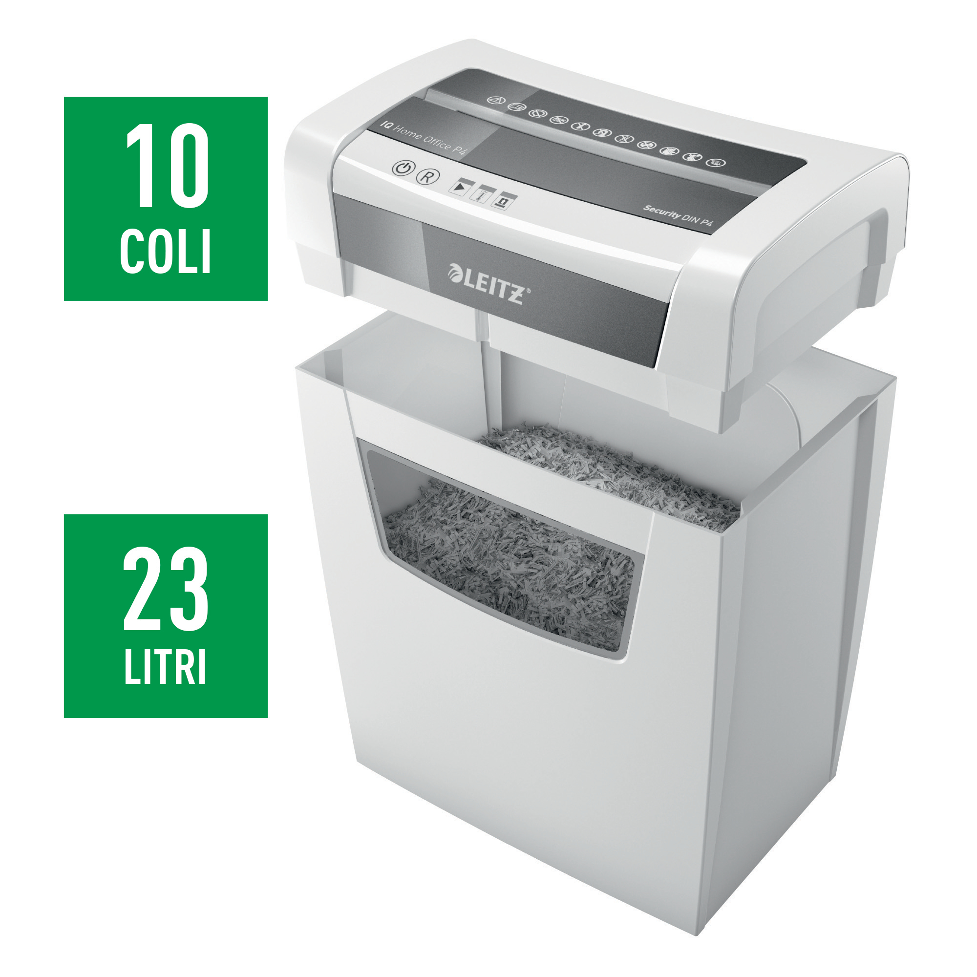 Leitz, Distrugator documente manual LEITZ IQ Home Office, P4, cross-cut (confeti), 10 coli, cos 23l, alb - vectordirect.ro