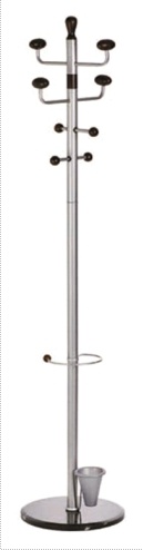 Cuier metalic argintiu ALCO, 180/38cm, 8 agatatori metalice, accesorii lemn negru, suport umbrele