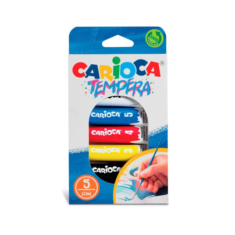 Set tempera tub, 5 culori x 12 ml/set, contine pensula, CARIOCA