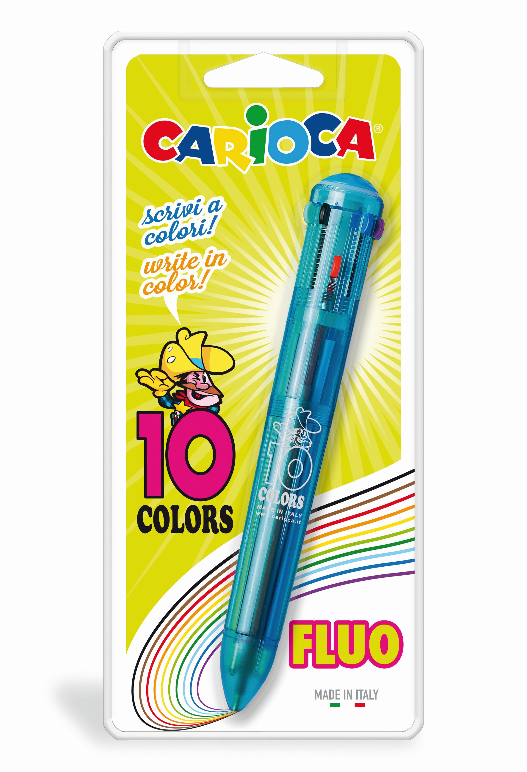 Toate produsele, Pix cu 10 culori fluorescente, corp transparent color, blister, CARIOCA - vectordirect.ro