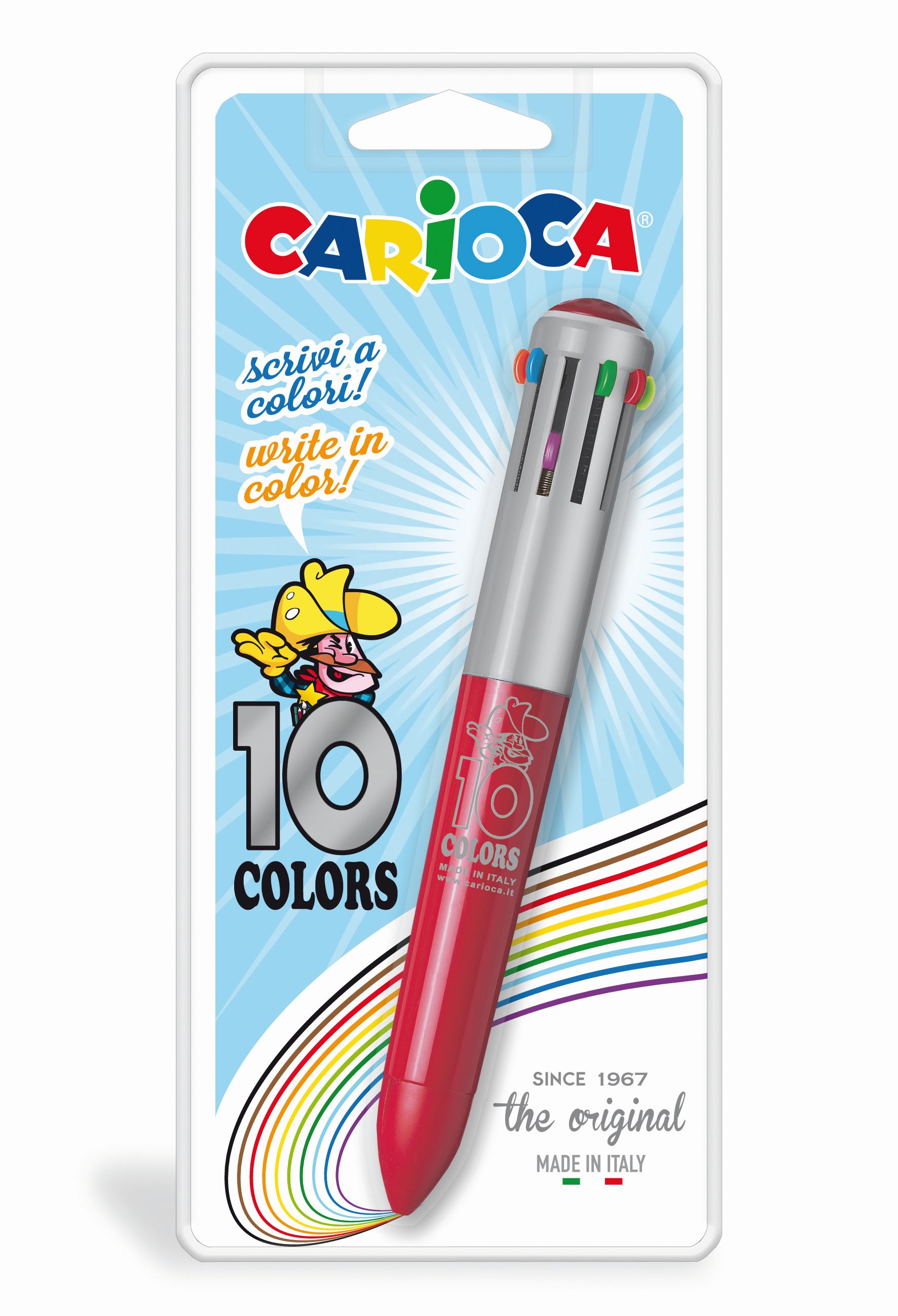 Toate produsele, Pix cu 10 culori, corp gri/color, blister, CARIOCA - vectordirect.ro