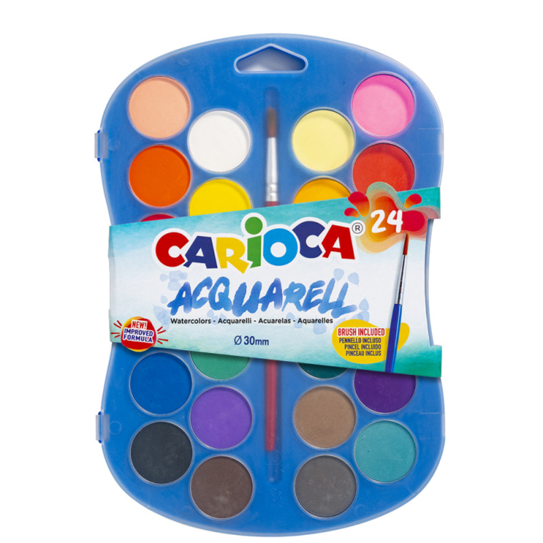 Rechizite scolare Carioca Silka Nikidom Roller, Acuarele lavabile, 24 culori/cutie + 1 pensula, CARIOCA Aquarell - vectordirect.ro