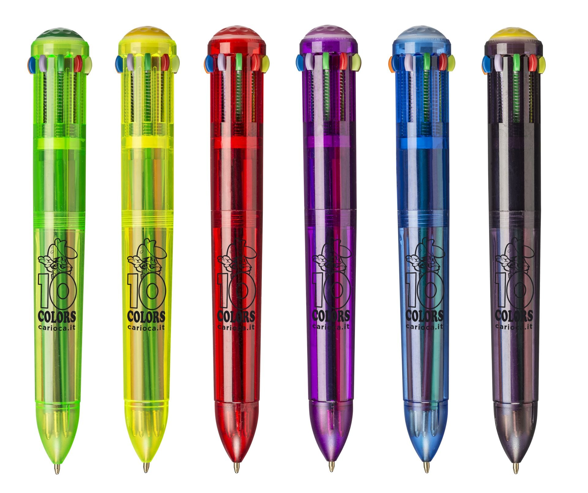 Toate produsele, Pix cu 10 culori fluorescente, corp transparent color, CARIOCA - vectordirect.ro