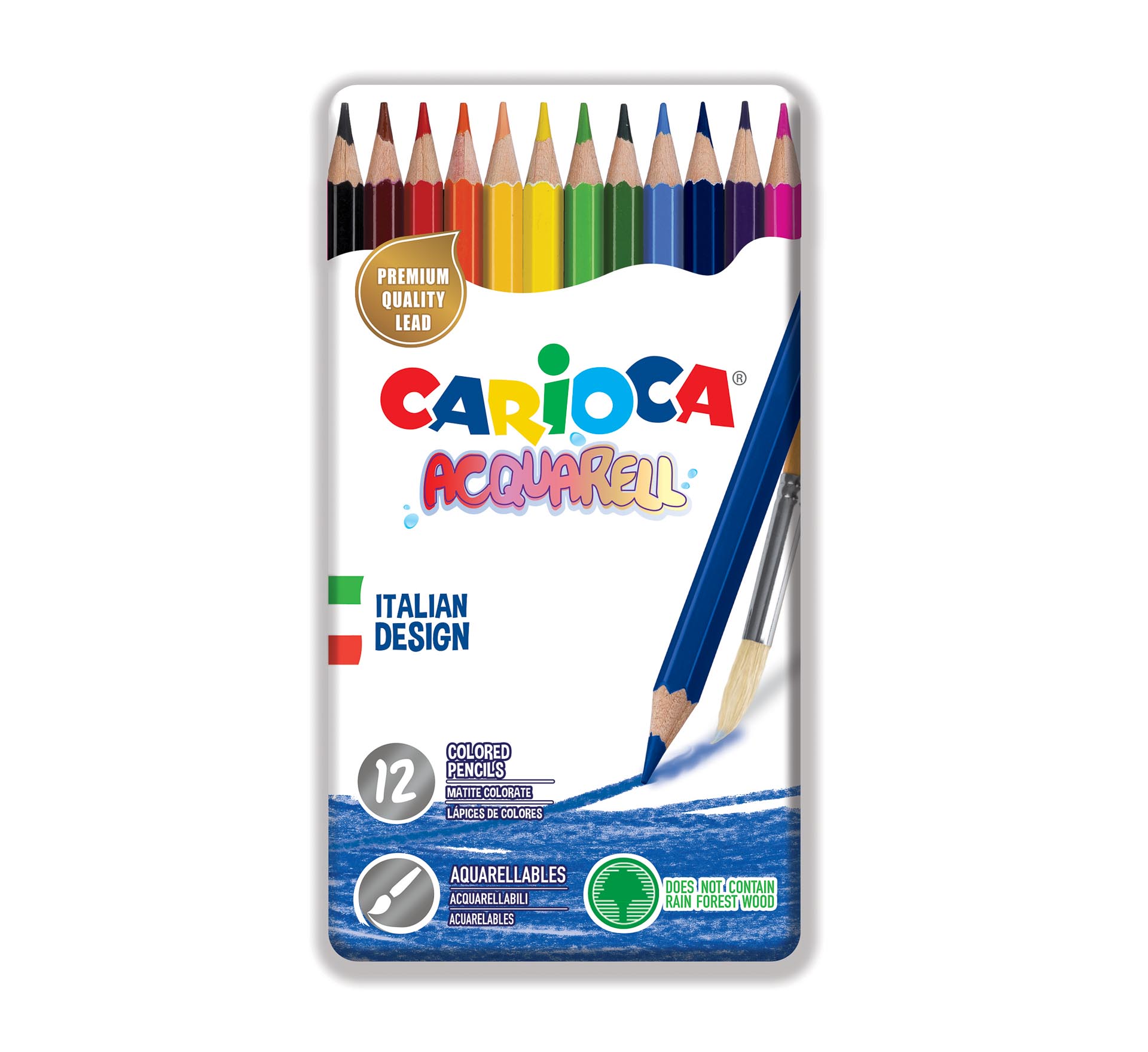 Toate produsele, Creioane colorate CARIOCA Acquarell, hexagonale, 12 culori/cutie - cutie metalica - vectordirect.ro