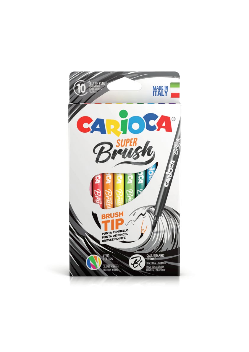 Clasa a V-a, Carioca, varf flexibil - 1-6mm (tip pensula), 10 culori/cutie, CARIOCA Super Brush - vectordirect.ro