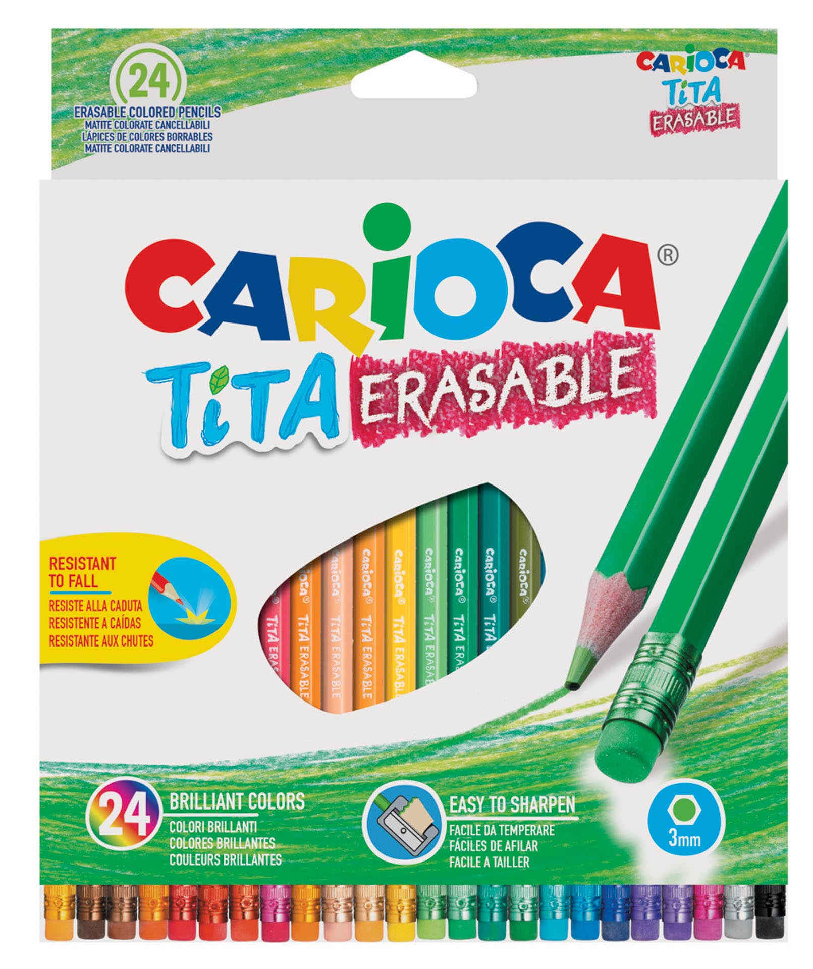 Carioca, Creioane colorate CARIOCA Tita Erasable, hexagonale, flexibile, erasable, 24 culori/cutie, cu guma - vectordirect.ro
