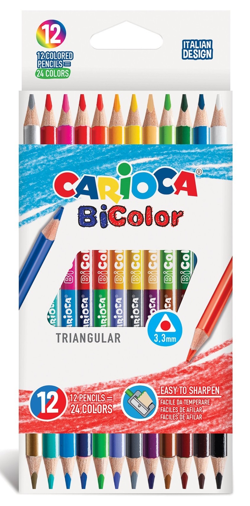 Toate produsele, Creioane colorate CARIOCA BiColor, triunghiulare,  bicolore, 12 culori/cutie - vectordirect.ro