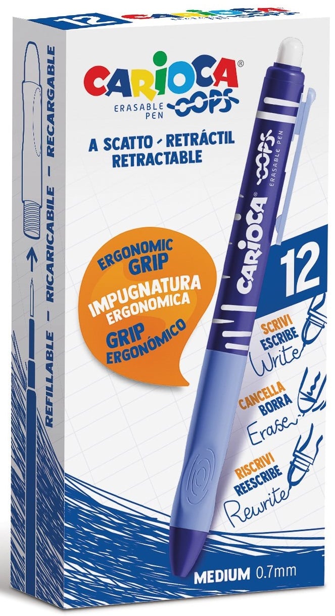 Carioca, Pix erasable, 0.7mm, retractabil, CARIOCA Oops - albastru - vectordirect.ro