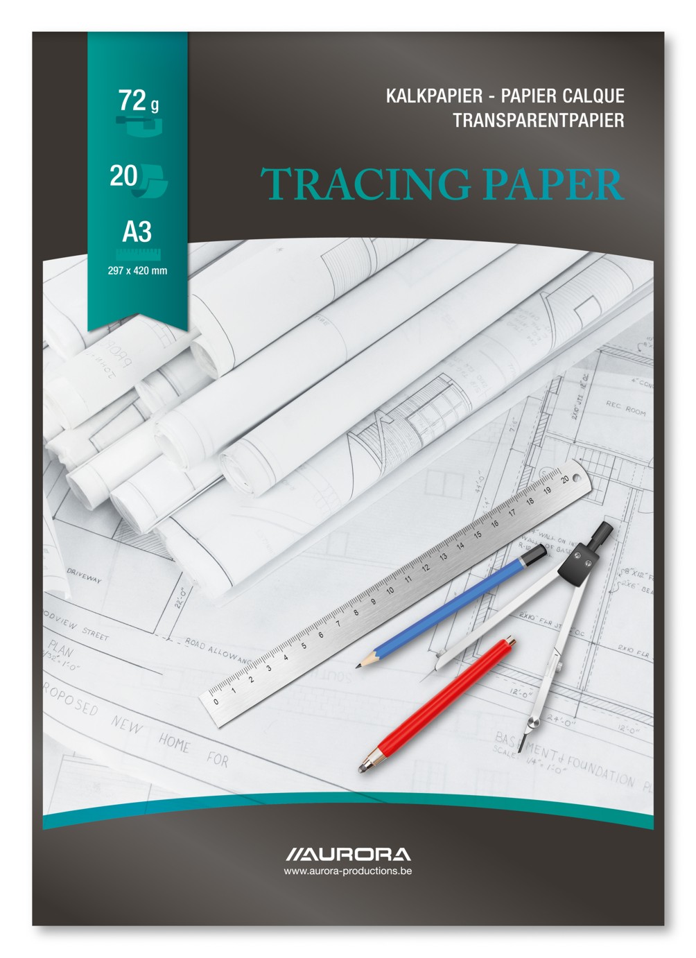 Aurora, Hartie calc A3 - 297 x 420mm,  20 file - 72g/mp, AURORA Raphael - vectordirect.ro