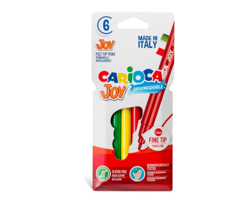 Carioca, Carioca super lavabila, varf subtire - 2.6mm, 6 culori/cutie, CARIOCA Joy - vectordirect.ro