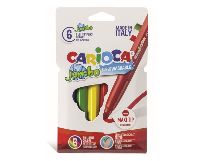 Carioca, Carioca super lavabila, varf gros - 6mm, 6 culori/cutie, CARIOCA Jumbo - vectordirect.ro
