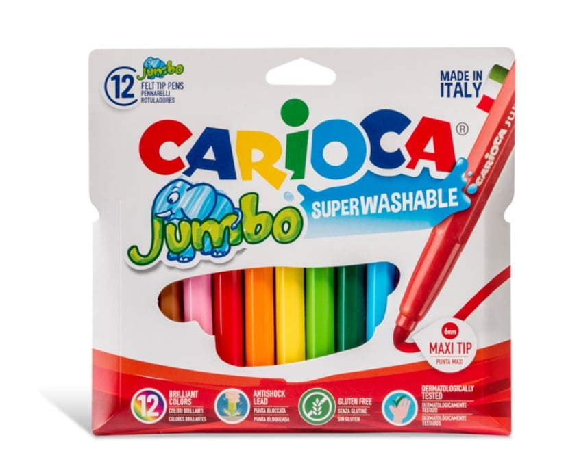 Carioca, Carioca super lavabila, varf gros - 6mm, 12 culori/cutie, CARIOCA Jumbo - vectordirect.ro