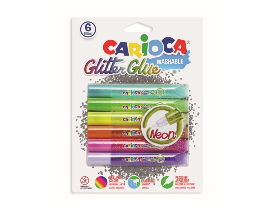 Pungi Ziplock, Lipici Glitter, lavabil, 6 culori/blister, CARIOCA Glitter Glue Neon - vectordirect.ro