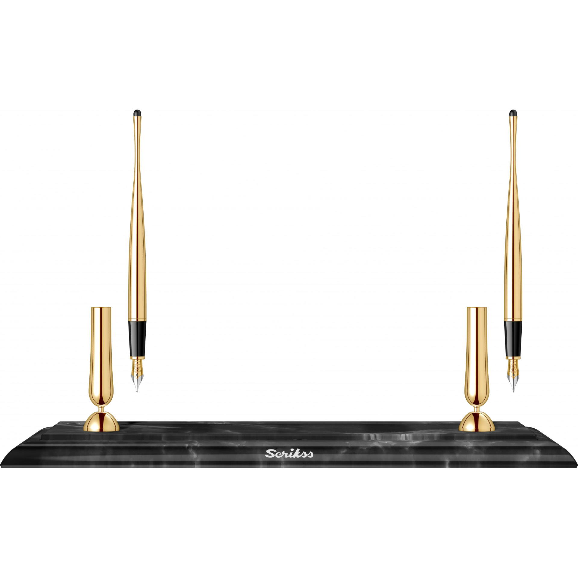 Esselte power Scrikss, Desk Pen Set Stilou + Stilou Scrikss Gold Drop Black Marble Base - Gold GT - vectordirect.ro