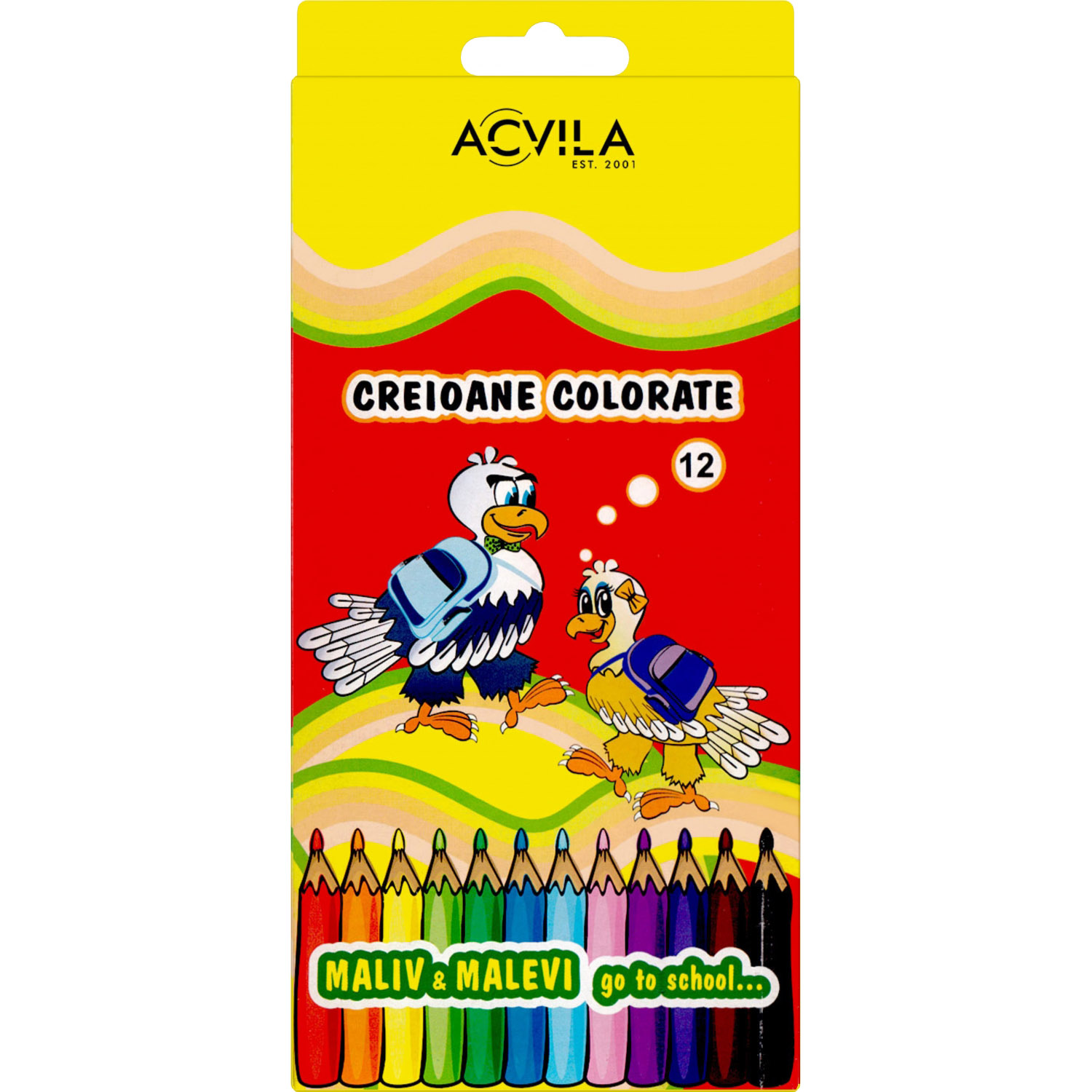 Set 12 Creioane Colorate Acvila Maliv & Malevi Assorted Colors