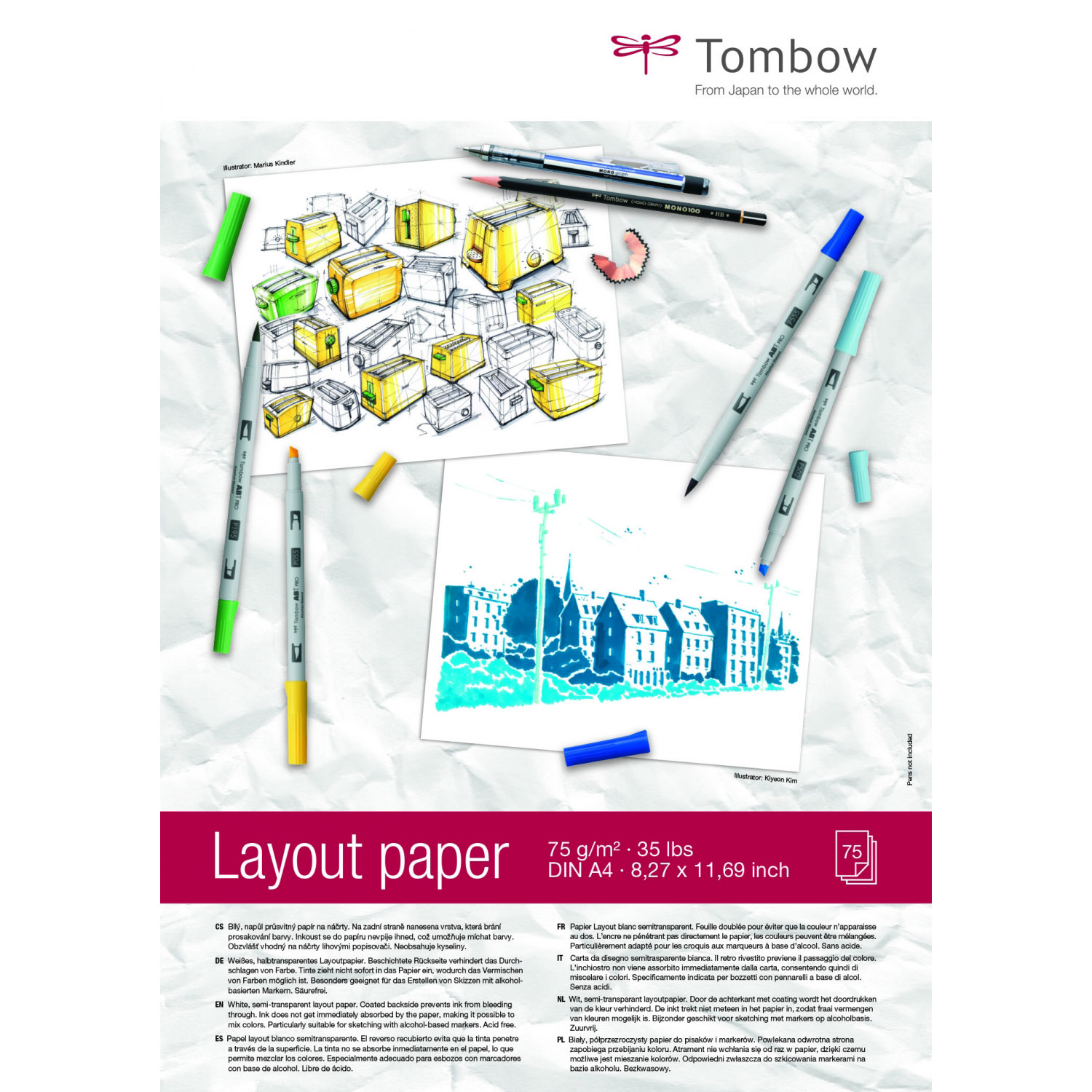 Rechizite scolare Tombow Zip..it BIC Leitz, Hartie Semitransparenta pentru Grafica si Acuarela A4 Tombow Layout Paper 75g/mp - 75 coli - vectordirect.ro