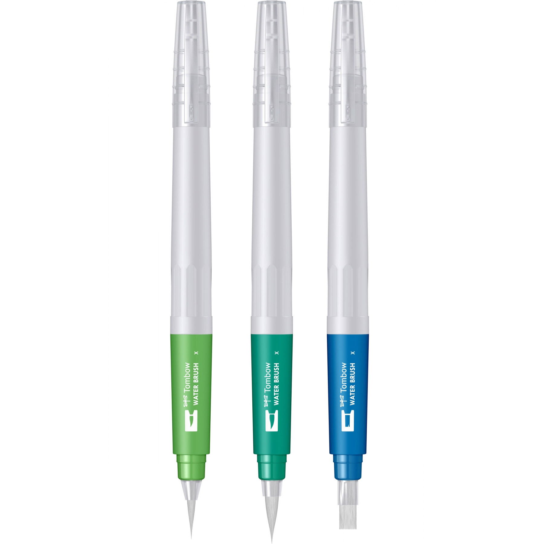 Tombow, Pensula Acuarela cu Rezervor Tombow Water Brush Set 3 - Fin / Mediu / Flat - vectordirect.ro