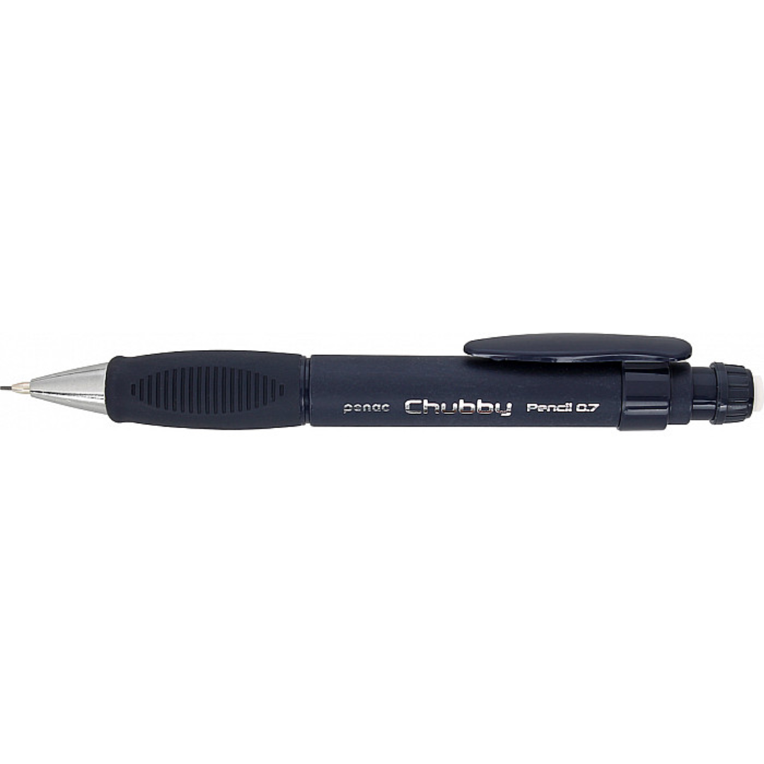 Creioane si mine creion, Creion mecanic PENAC Chubby, rubber grip, 0.7mm, con si varf metalic, radiera retractabila, negru - vectordirect.ro