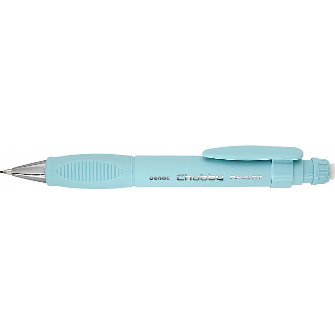 Creioane si mine creion, Creion mecanic PENAC Chubby, rubber grip, 0.7mm, con si varf metalic, radiera retractabila, sky blue - vectordirect.ro