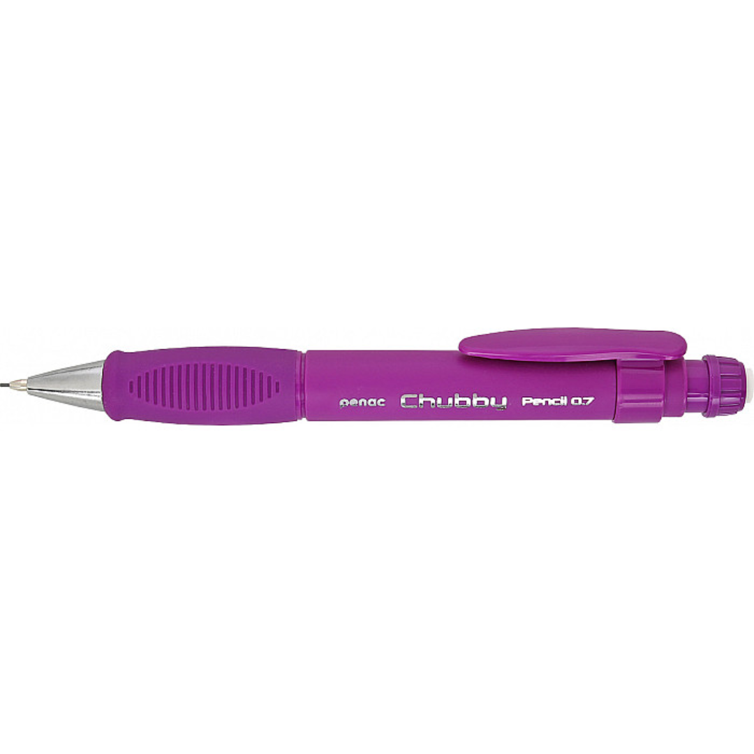Creioane si mine creion, Creion mecanic PENAC Chubby, rubber grip, 0.7mm, con si varf metalic, radiera retractabila, violet - vectordirect.ro
