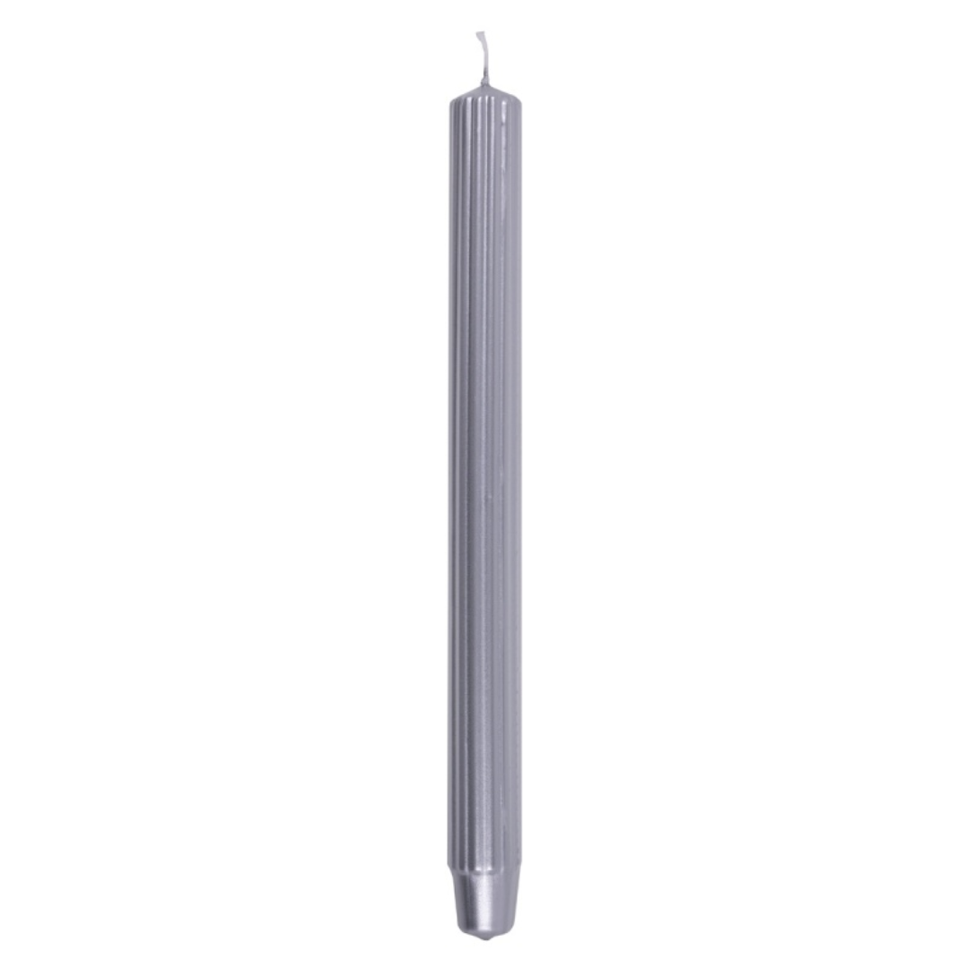 Lumanari cu dungi, pentru cina, lacuite, 25 x 300mm, 4 buc/set, DONAU Home - argintii