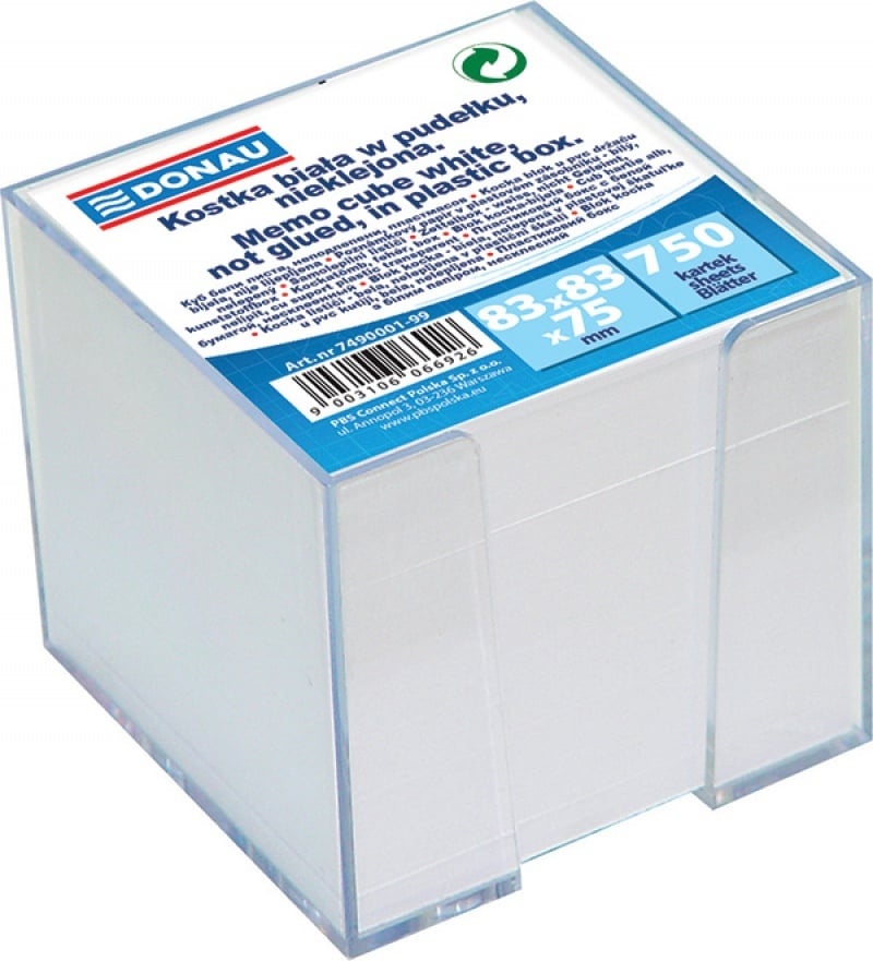 Blocnotes, Cub hartie cu suport plastic, 92x92x82mm, DONAU - hartie culoare alba - vectordirect.ro