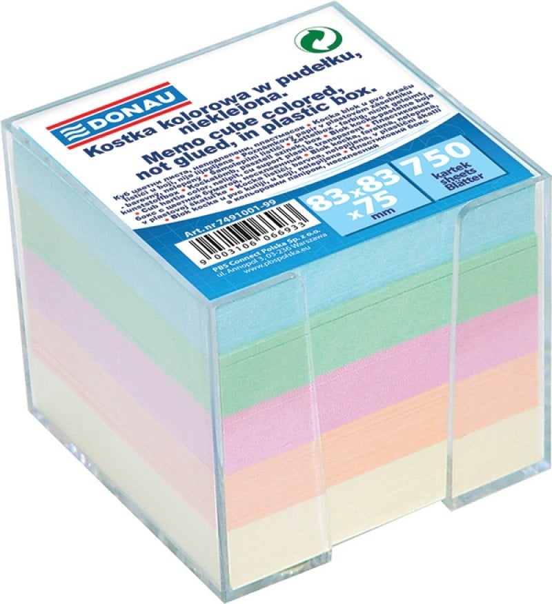 Blocnotes, Cub hartie cu suport plastic, 92x92x82mm, DONAU - hartie culori pastel asortate - vectordirect.ro