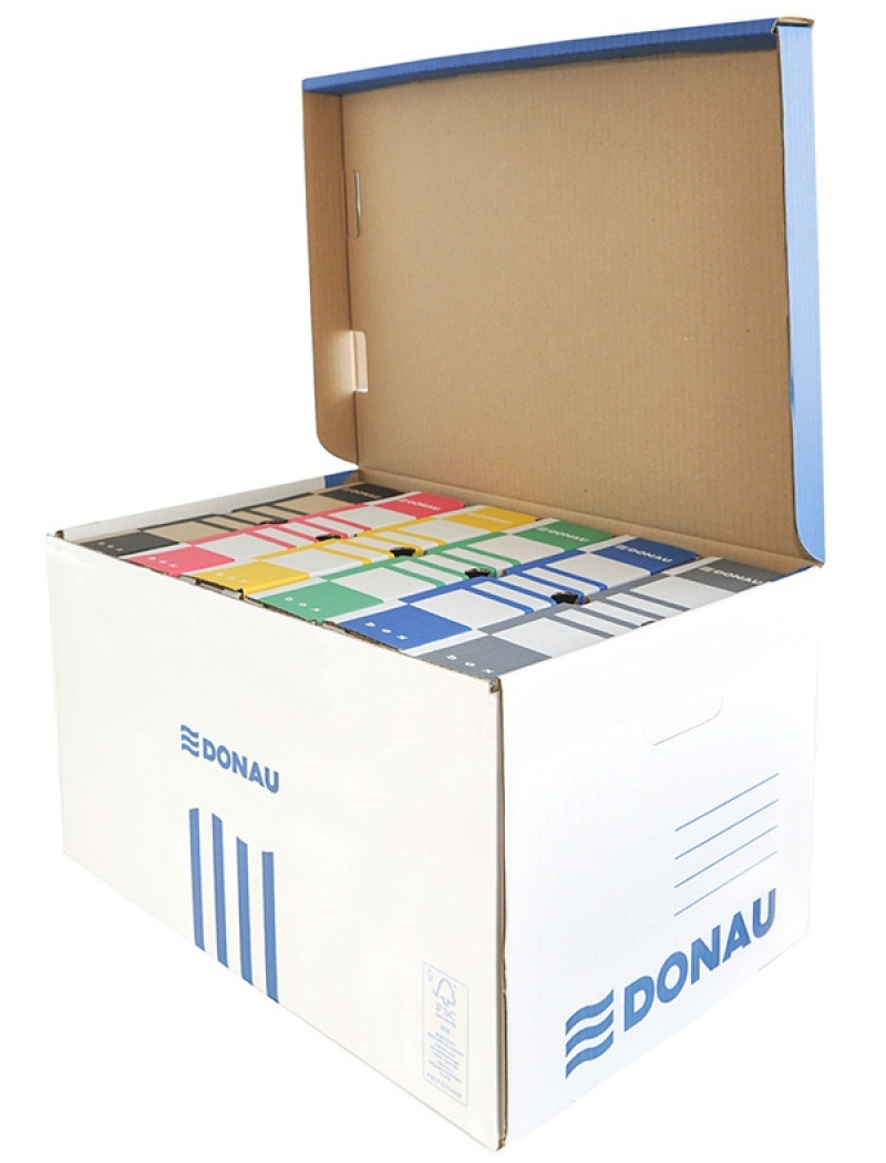 Toate produsele, Container de arhivare cu capac deschidere superioara, carton 450gsm, DONAU - albastru/alb - vectordirect.ro