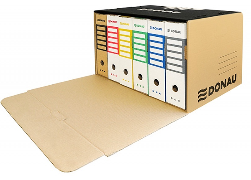 Toate produsele, Container de arhivare cu capac deschidere frontala, carton 450gsm, DONAU - negru/kraft - vectordirect.ro