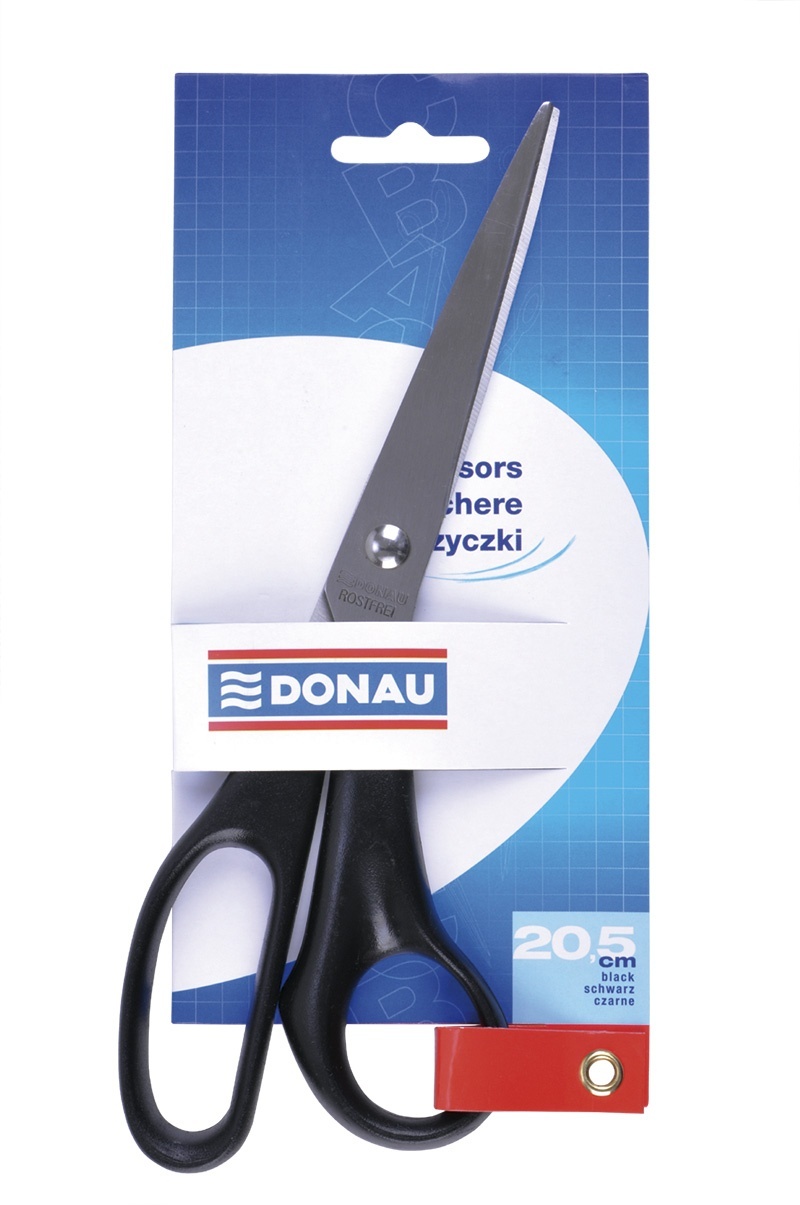 Caiete mecanice, Foarfeca otel,  ergonomica, 20.5cm, DONAU Classic - maner negru - vectordirect.ro