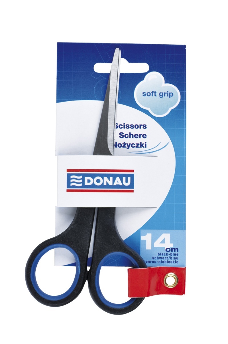 Toate produsele, Foarfeca otel, ergonomica, 14cm, cu rubber grip, DONAU Soft Grip - maner albastru - vectordirect.ro