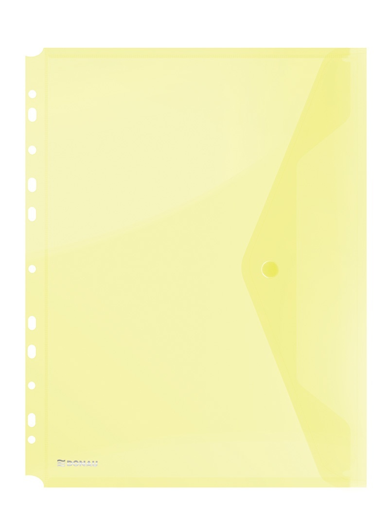 Folie protectie doc. A4 portret, inchidere cu capsa, 4/set, 200 microni, DONAU - galben transparent