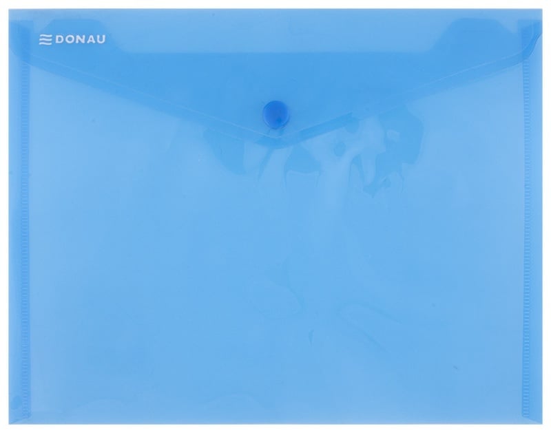 Mapa PP protectie documente A5 landscape, inchidere cu capsa, 10/set, DONAU - albastru transparent