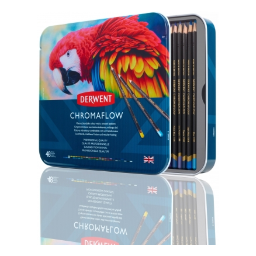 Creioane colorate Derwent Professional Chromaflow, cutie metalica, 48 buc/set