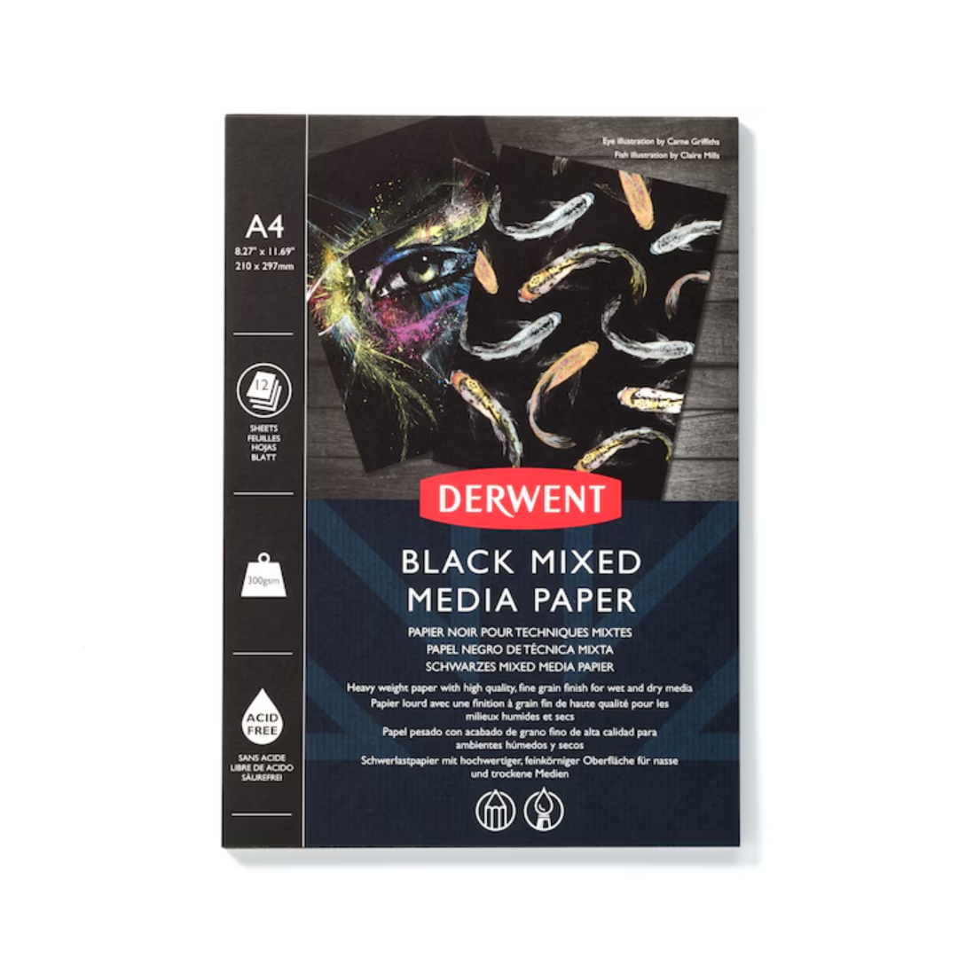 Rechizite scolare Derwent Optima Das Standardgraph, Bloc de desen Derwent Professional, A4, 12 coli, 300g, pentru schite, desen, pictura, hartie neagra - vectordirect.ro
